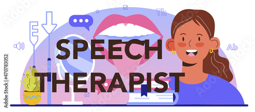 Speech therapist typographic header. Doctor diagnozing and treating
