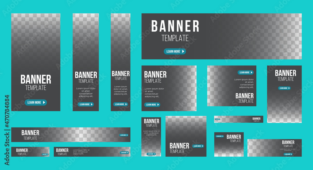 set of creative web banners of standard size with a place for photos. Business ad banner. Vertical, horizontal and square template set of creative web banners of standard size with a place for photos. Business ad banner. Vertical, horizontal and square template