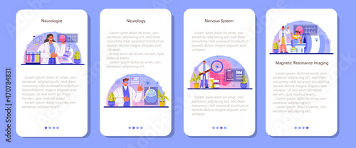 Neurologist mobile application banner set. Doctor examine and treat
