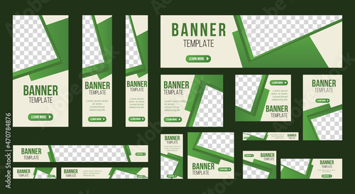 set of creative web banners of standard size with a place for photos. Business ad banner. Vertical, horizontal and square template