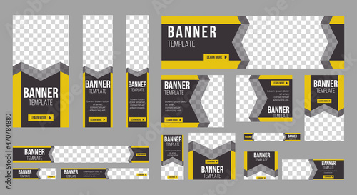 set of creative web banners of standard size with a place for photos. Vertical, horizontal and square template. vector illustration