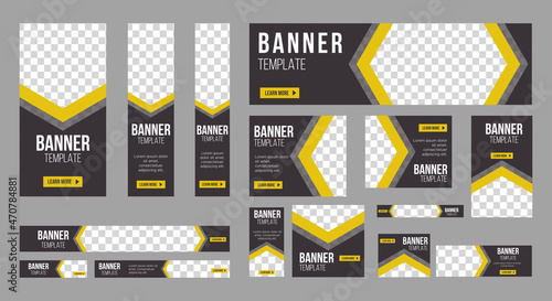 set of creative web banners of standard size with a place for photos. Vertical, horizontal and square template. vector illustration