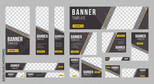 set of creative web banners of standard size with a place for photos. Vertical, horizontal and square template. vector illustration