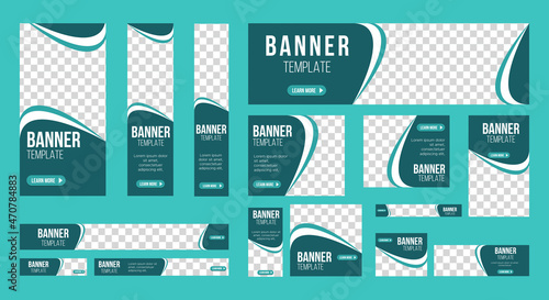 set of creative web banners of standard size with a place for photos. Business ad banner. Vertical, horizontal and square template
