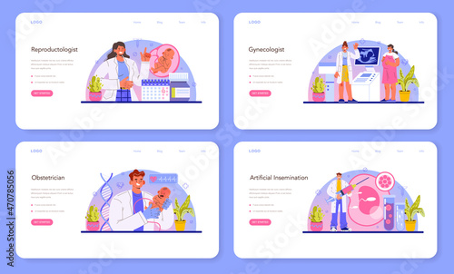 Reproductologist web banner or landing page set. Gynecologist doctor