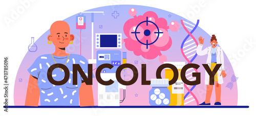 Oncology typographic header. Cancer disease diagnostic and treatment.