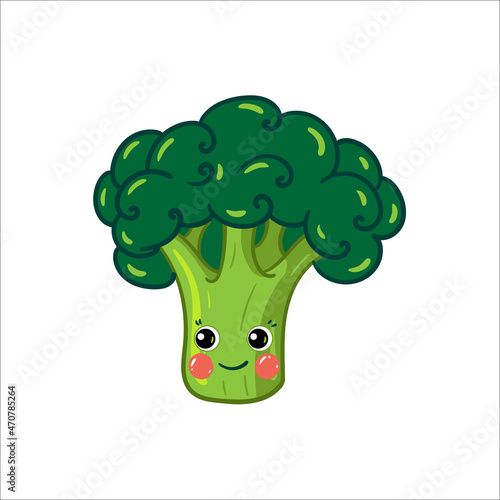 Cartoon vegetables. Cute Broccoli Character  Vector Isolated Food Illustration for Kids