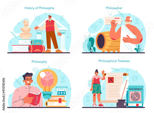 Philosophy concept set. Ancient study of general and fundamental