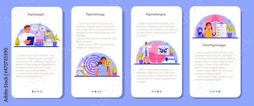 Psychiatrist mobile application banner set. Mental disease diagnostic