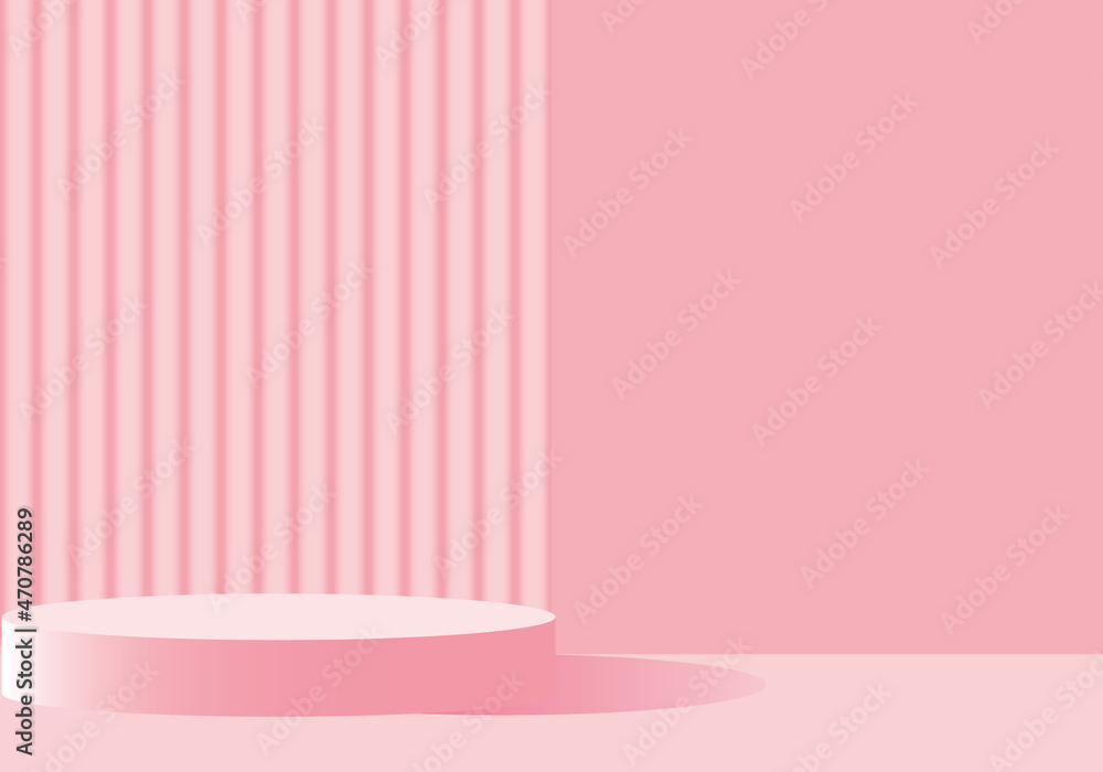 Pink product background stand or podium pedestal with line and shadow on empty display with pastel pink backdrops. space for the text. design style. Pink product background stand or podium pedestal with line and shadow on empty display with pastel pink backdrops. space for the text. design style.