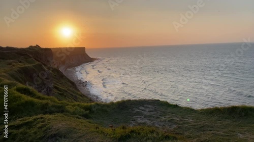 Cap Manvieux during sunset, beautiful coastal cliff in Arromanches les Bains photo