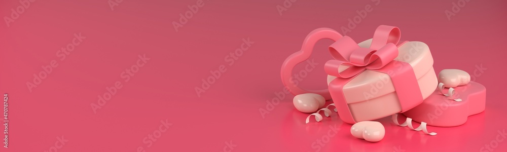 Valentine's day banner. 3D valentine illustration with love shape, gift, and smartphone. 3D rendering Valentine's day banner. 3D valentine illustration with love shape, gift, and smartphone. 3D rendering