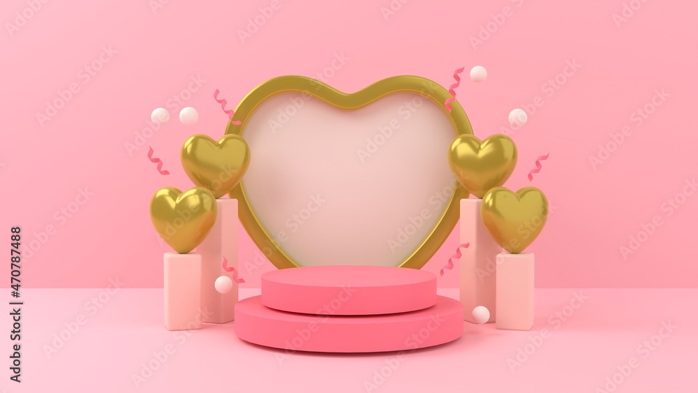 Valentine's day background. 3D valentine illustration with podium and love shape. 3D rendering Valentine's day background. 3D valentine illustration with podium and love shape. 3D rendering
