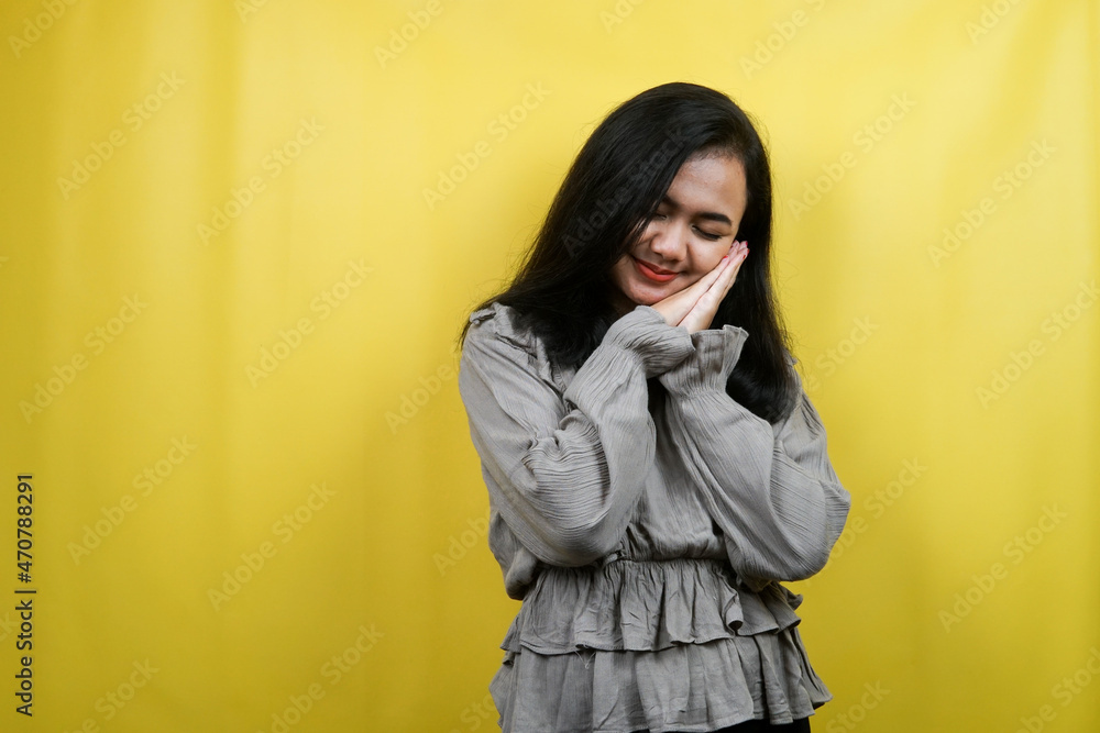 Beautiful young woman sleeping, sweet dreams, feeling happy, isolated Beautiful young woman sleeping, sweet dreams, feeling happy, isolated