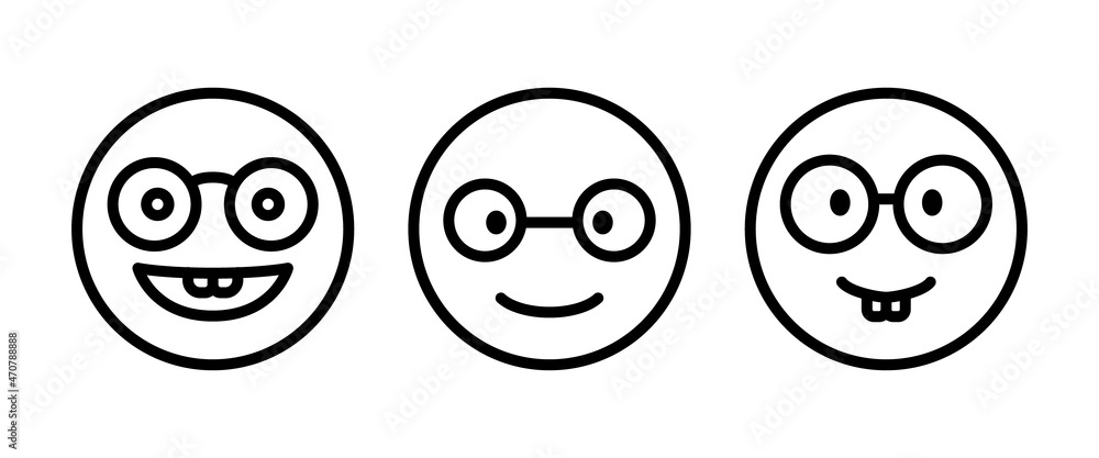 Nerd face emoji icon- clever emoticon with glasses- often used to express or demonstrate someone is being nerdy, or exceptionally technical, or simply someone wearing eyeglasses Nerd face emoji icon- clever emoticon with glasses- often used to express or demonstrate someone is being nerdy, or exceptionally technical, or simply someone wearing eyeglasses