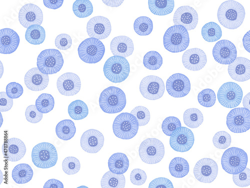 水彩タッチの青い花柄模様　シームレスパターン