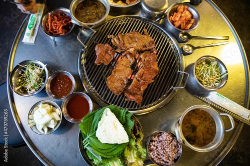 Pork Ribs, Seasoning, Charcoal, Grilled, Pork Ribs, Korean Traditional Food