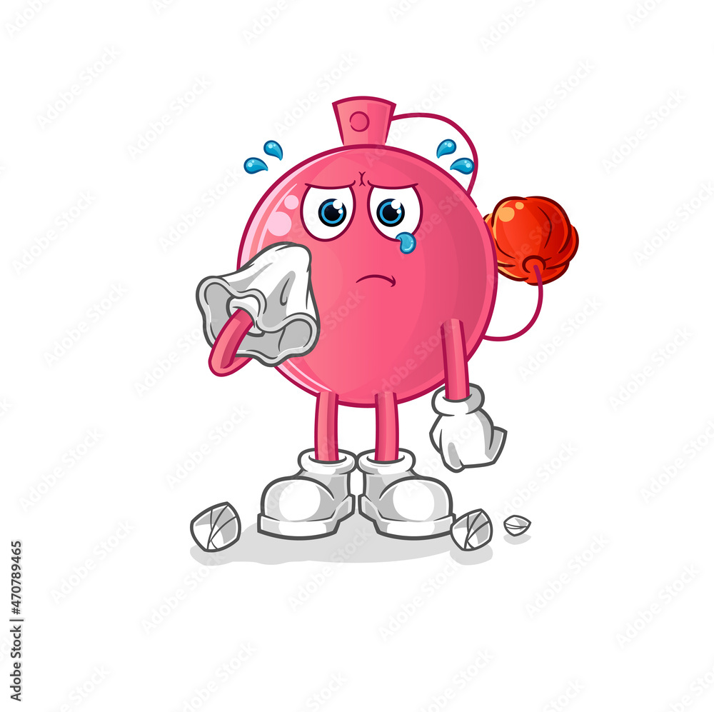 perfume cry with a tissue. cartoon mascot vector perfume cry with a tissue. cartoon mascot vector