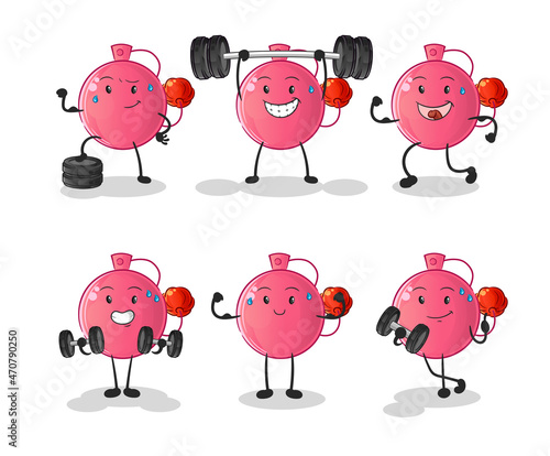 perfume exercise set character. cartoon mascot vector