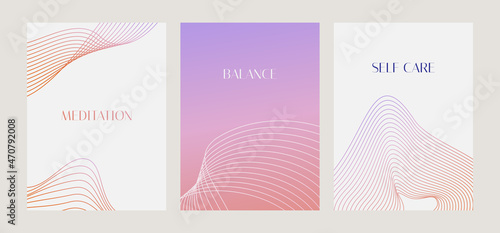Vector minimal geometric illustrations set - trendy abstract aesthetic linear compositions, prints, frames and graphic design elements