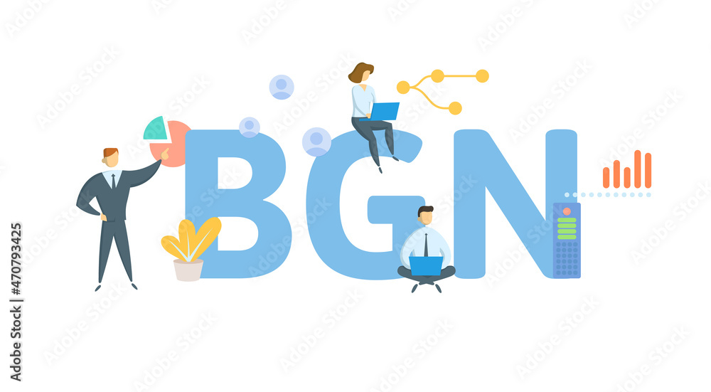 BGN, Bulgarian Lev. Concept with keyword, people and icons. Flat vector illustration. Isolated on white. BGN, Bulgarian Lev. Concept with keyword, people and icons. Flat vector illustration. Isolated on white.