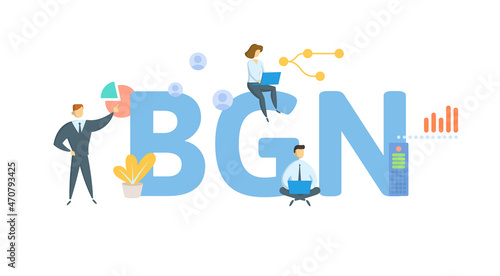 BGN, Bulgarian Lev. Concept with keyword, people and icons. Flat vector illustration. Isolated on white.