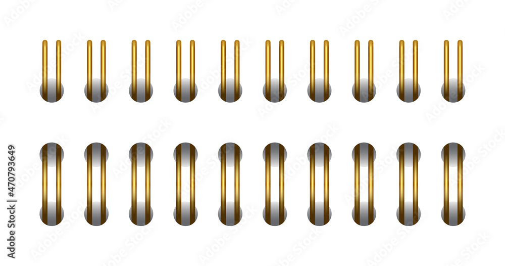 Gold horizontal spiral for open notebook and calendar. Gold spiral wire bindings for sheets of paper. Set vector illustration isolated on realistic style on white background. - obrazy, fototapety, plakaty 