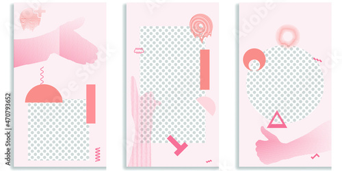 Social media covers with simple design elements . Boho style . Hands . Post frame stories templates.  Layout for promotion .Media banner .Vector