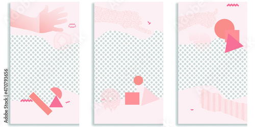 Social media covers with simple design elements . Boho style . Hands . Post frame stories templates.  Layout for promotion .Media banner .Vector