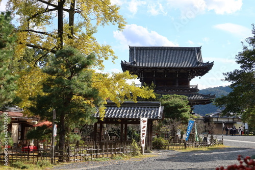 Niou-mon Gate at the entrance to the precincts of Seiryo-ji Temple at Saga in Kyoto City in Japan 日本の京都市嵯峨にある清涼寺境内の入り口の仁王門 photo