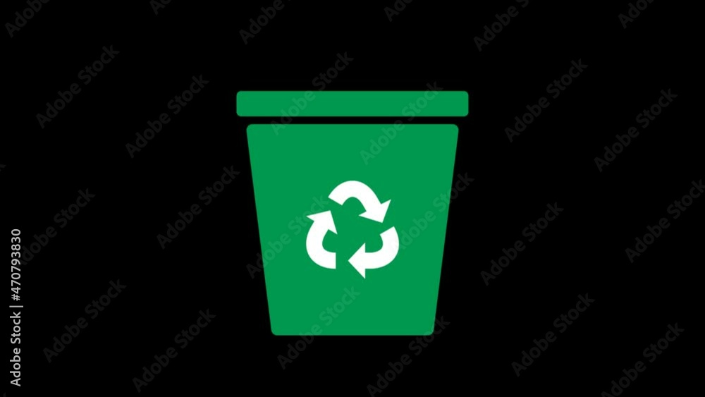 2d animated green recycling eco bin, Recycle bin icon isolated on transparent background
