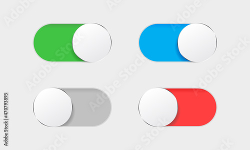 Vector illustration of button slider. Suitable for design element of switch on or switch off button, and user interface controller. Rounded slider enabled and disabled vector set.