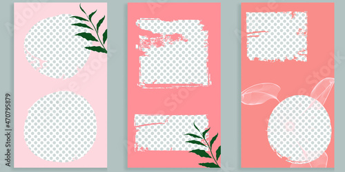 Social media covers with simple design elements . grunge style . Leaves . Post frame stories templates.  Layout for promotion .Media banner .Vector