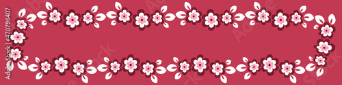 Illustration on a sheet of 4x1 format - stylized flowers with leaves - graphics. Banner for text, gift