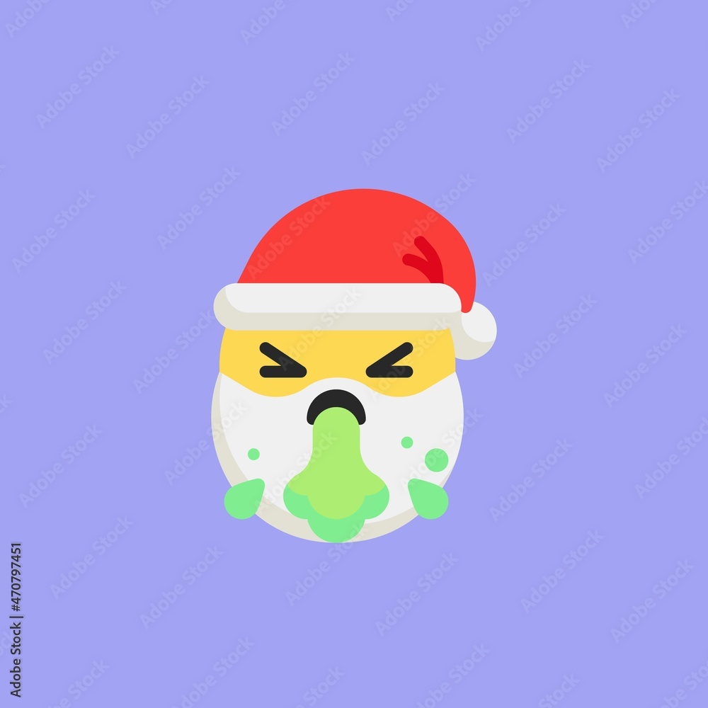 Vomiting santa face emoji flat icon Vomiting santa face emoji flat icon