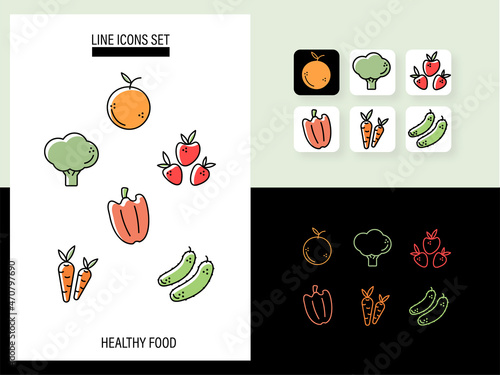 line icons set healthy food