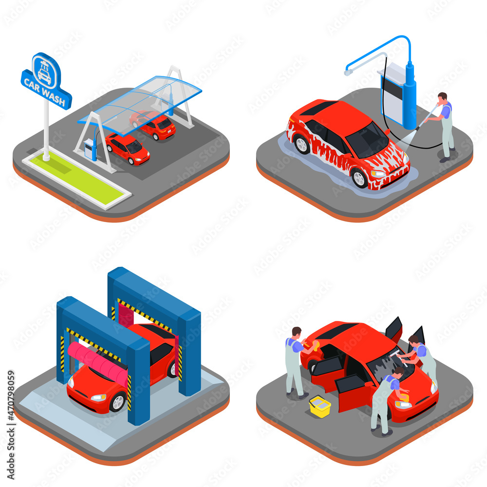 Naklejka premium Isometric Car Wash Icon Set