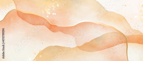 Beige, blush, orange, earthy watercolor fluid painting vector background design.