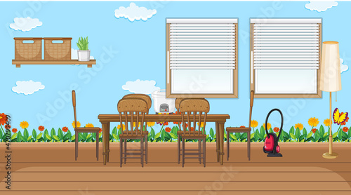 Dining room interior design with furniture