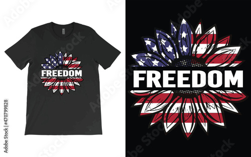 Freedom Sunflower T-Shirt Vector Design, July 4th SVG, Freedom Shirt, Sunflower flag USA, stars and stripes Flag, cut file, independence day, patriotic Shirt.