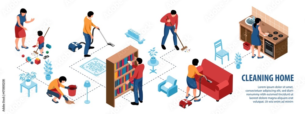 Isometric Cleaning Home Infographics