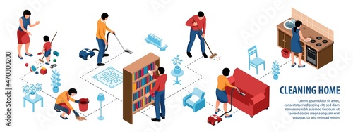 Isometric Cleaning Home Infographics