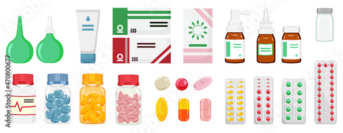 Pharmaceutical set of medicines in different dosage forms.