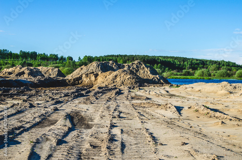 Extraction of sand in a sand pit. Extraction of river sand