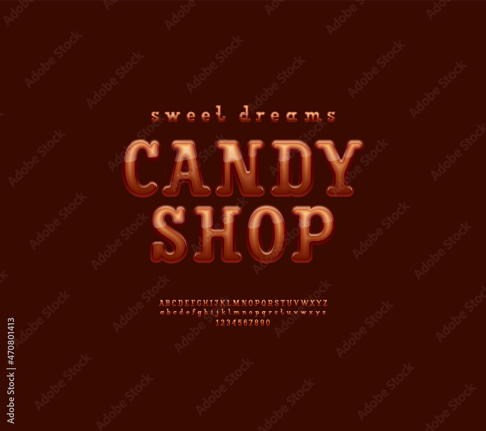 Chocolate 3d font, alphabet in the delicious style, slab serif rounded uppercase and lowercase letters from A to Z and numbers from 0 to 9, vector illustration 10EPS Chocolate 3d font, alphabet in the delicious style, slab serif rounded uppercase and lowercase letters from A to Z and numbers from 0 to 9, vector illustration 10EPS
