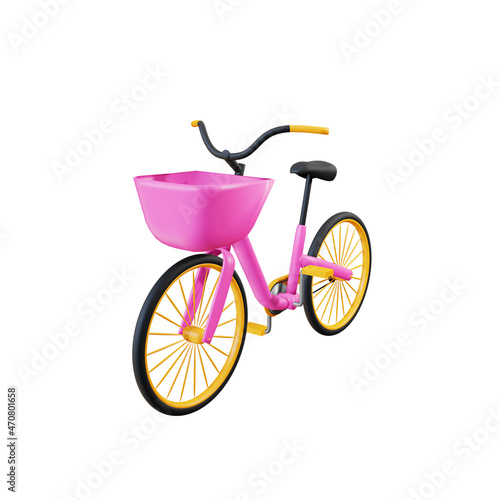 3d Pink yellow bicycle front view