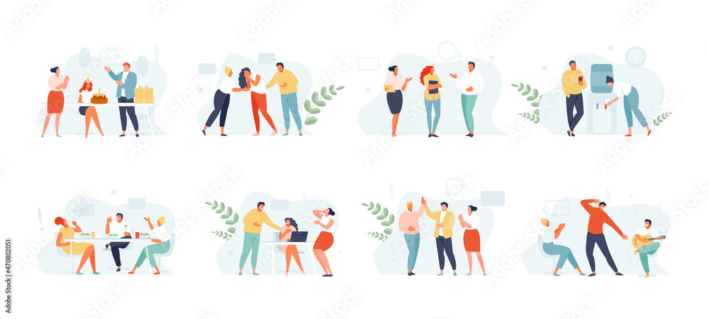 Informal communication of colleagues in the office vector - obrazy, fototapety, plakaty 