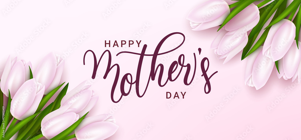 Mothers day vector background design. Mother's day typography text with tulips flower element for mom parent celebration greeting card messages. Vector illustration.
Mothers day vector background design. Mother's day typography text with tulips flower element for mom parent celebration greeting card messages. Vector illustration.