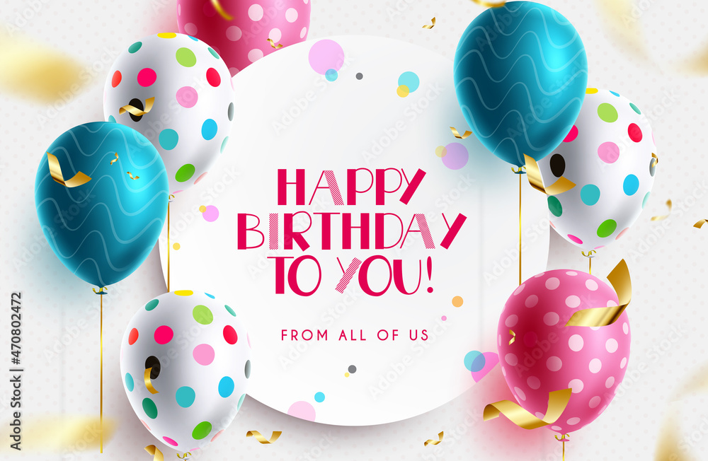Birthday greeting vector template design. Happy birthday to you text in ...