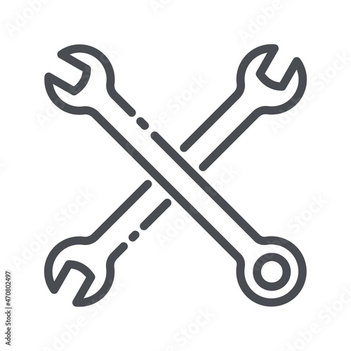 Vector line icon of service repair tools side view isolated